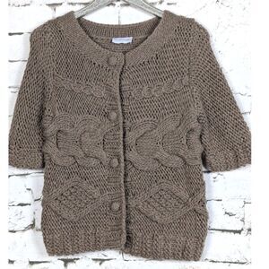 SOFT SURROUNDINGS Chunky Cable Knit Cardigan Wool-Blend Cottage Boho Size Small
